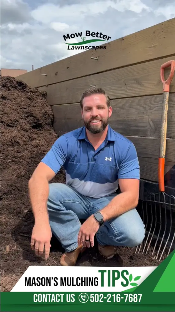 Mason Carpenter crouching next to a shovel on a jobsite
